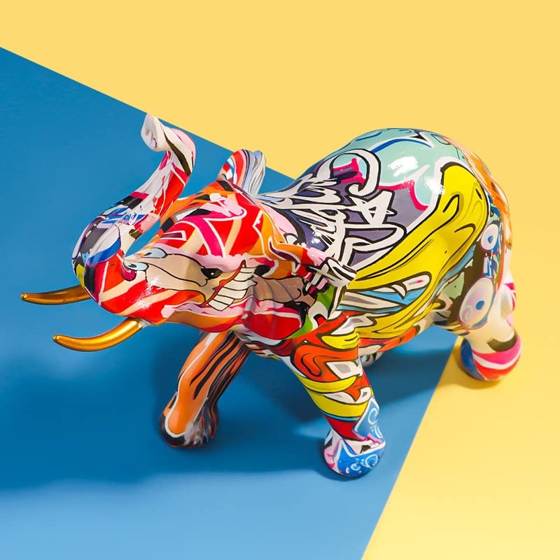 LIKEUDO Vibrant Graffiti Elephant Statue Sculpture