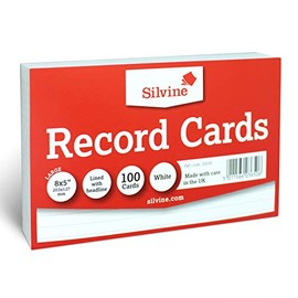 Silvine 8x5" White Record Cards - Lined with Headline, 100 Cards per Pack. Ref 585W (203 x 127mm)