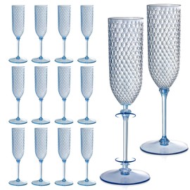 XUWAIDSGN 24 Pack Blue Detachable 2 piece Champagne Flutes 5.5 Oz Unbreakable Plastic Mimosa Disposable Champagne Glasses Drinking Cups Stemmed Reusable Wine Toasting Glasses for Wedding