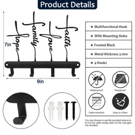 Stuffygreenus Key Holder Wall Mounted Key Hooks for Christian Wall Decorative Black Metal Key Organizer Rack Hanger Metal Art Sign for Entryway Door Hallway Office Gift Faith Holy Family Decor