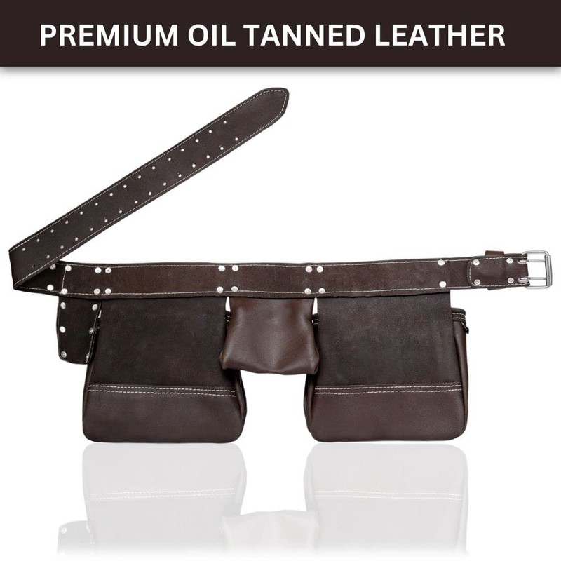 FUERI 11 Pocket Leather Tool Belt fot Men, Comess with