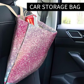 ABUIFDK Car Trash Can, Cute Car Trash Bag, Hanging Car Organizer and Storage Bag, Trash Bin for Car Accessories, Vehicle, Travelling, Camping Rainbow Glitter Pattern