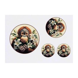 4 x 'Baby Orang Utan With Lillies' Temporary Tattoos - Water Resistant, Skin-Safe, Non-Toxic Transfers, Mixed Sizes (TO00076128)