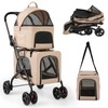 PETSITE Double Dog Stroller, Foldable 3-in-1 4 Wheels Cat Stroller
