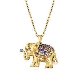 Ross-Simons 0.50 ct. t.w. Multicolored Sapphire Elephant Pendant Necklace in 18kt Gold Over Sterling. 18 inches