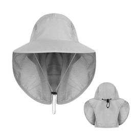 FUIPVGI Grey Quick-Drying Waterproof Mountaineering Hat,Sun Hat Men Women,Summer Hats with Removable Neck Flap,UV Protection Sun Cap Waterproof Foldable for Hunting Fishing Beach Camping (Grey)
