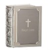 Baptism Bible Design With Cross Dark Silver Tone 3 x