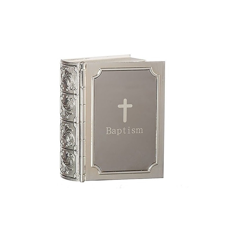 Baptism Bible Design With Cross Dark Silver Tone 3 x