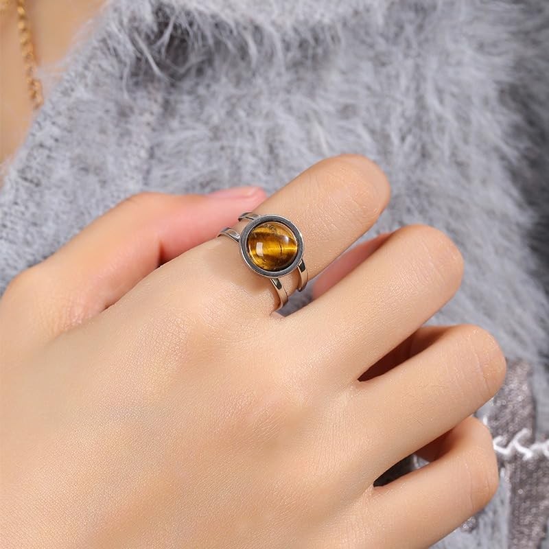 Miracles Minéraux Stainless Steel and Natural Stone Adjustable Ring, Natural