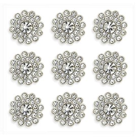 50 pcs Rhinestone Embellishments Crystal Decoration Brooch Button Flatback DIY Craft for Flower Headband Dress Accessory 14mm (Silver)