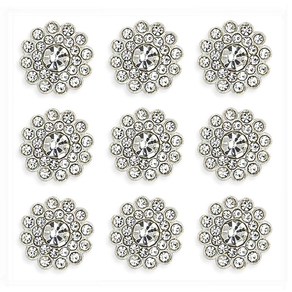50 pcs Rhinestone Embellishments Crystal Decoration Brooch Button Flatback DIY Craft for Flower Headband Dress Accessory 14mm (Silver)
