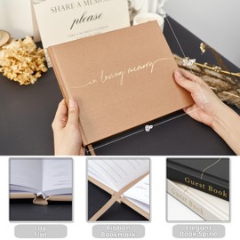 Braveriky Twill Funeral Guest Book - in Loving Memory Guestbook with a Memory Table Sign - Hardcover Guest Sign in Book for Funeral Service - 320 Entries, 9"x7.5", Champagne