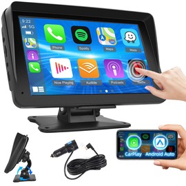 Hikity 7 Inch Wireless Apple Carplay Android Auto Screen, Portable Car Stereo with Dash Mount, Car Touch Screen Radio with Airplay Bluetooth FM Transmitter AUX Cable