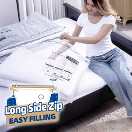 TAILI-LONG SIDE ZIP 4 Pack Vacuum Storage Bags, Vacuum Seal Bags for Clothing(39x28 inches), Jumbo Storage Space Saver for Beddings, Comforters, Blanket, Pillows and Clothes