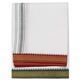 Kolakeer™ Men's Cotton Color Dhoti - 1.8 Mtrs South Indian Thalapathy Style Single Layer Dhoti Veshti Mundu, White, One Size