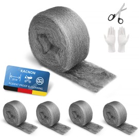 KACNON 0000 Steel Wool, 5 Rolls 20 m Steel Wool Against Mice, with Gloves and Scissors, Stainless Steel Wool, Fine Against Rodents, Steel Wool, for Holes and Wall Cracks, Home, Garage and Garden