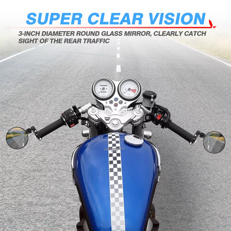 MICTUNING Universal Motorcycle Mirrors -3 Inch Round Folding Bar End