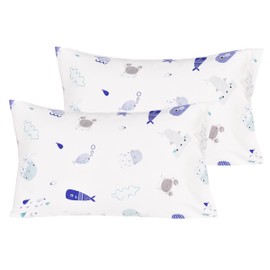 J-pinno Sea Animals Fish Whale Underwater World Cute Cartoon 2 Pcs Pillowcase 100% Natural Cotton 20" X 30" for Kids Toddler Boys Girls Bedding Decoration