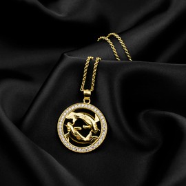 Elegant women's necklace zodiac sign Pisces chain 18 carat gold plated shiny zirconia in AAA quality from the Eclipse collection, including jewellery box and certificate of authenticity, Silver, Cubic
