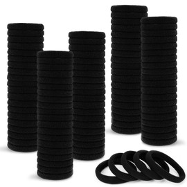 CeAnGye Hair Ties, 100 Pcs Black Hair Ties for Women, Soft Cotton Hair Tie, Elastic Seamless Hair Ties Bands Ponytail Holders for Thick Hair and Curly Hair, 7mm in Width