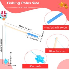 8 Pcs Magnetic Fishing Poles Mini Fishing Pole Toys Red Blue Wooden Magnetic Fishing Rods for Kindergarten Preschool Boys Girls Fishing Game Activity