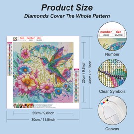 Acudotr Diamond Painting Adult Set, 5D Diamond Painting Kits Pictures for Adults, DIY Diamond Painting Diamond Art Kits Set for Wall Decoration, Hummingbird, 30 x 30 cm