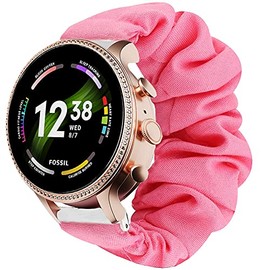 Compatible for Fossil Gen 6 Smartwatch Band, Giaogor Fabric Elastic Scrunchie Elastic Replacement Straps Compatible for Fossil Gen 6 42mm / 44mm Smartwatch (Pink, 42mm Case-Women)
