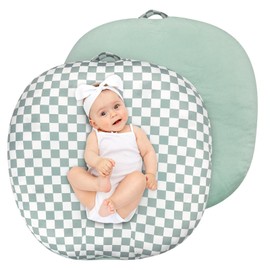 Newborn Lounger Cover, Soft Comfortable Baby Lounger Cover, 1 Pack Reversible Removable Slipover for Infant Lounger Pillow, Green Checkered (Lounger not Included)