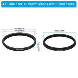 PATIKIL 55mm-52mm Metal Step Down Ring, Camera Lens Filter Adapter Ring Aluminum Filter Adapter Ring for Camera Lenses Hood, Black