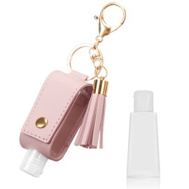 Unaone 1oz/30ml Hand Sanitizer Holder Travel Size, Empty Bottles Leather Sanitizer Holder with Keychain Portable Small Squeeze Bottle Refillable Container for Toiletry Lotion Liquid Soap Shampoo Pink