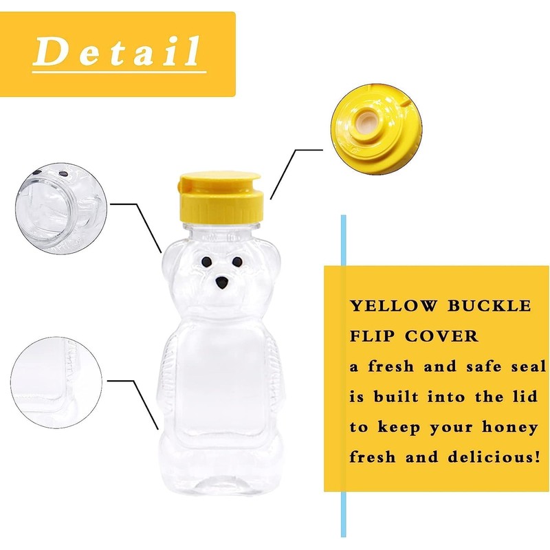 8 Oz Plastic Bear Honey Bottle Jars, Empty Honey Squeeze