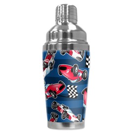 Mugzie 16 Ounce Stainless Steel Cocktail Shaker - Martini Shaker with Wetsuit Cover - Racing Cars