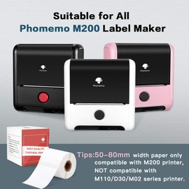 Phomemo M200 Multi-Purpose White Self-Adhesive Label Paper for Phomemo M200/M220 Label Printer,2 3/4" X 1 1/2" (70mm X 40mm), 180 Labels/Roll,Black on White