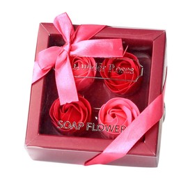 Fahooj 4 x Rose Soap Flowers in Gift Box, Rose Petal Bath Body Soap, Wedding Party Gift, Scented Decor for Valentine's Day, Mother's Day, Anniversary (One Size, Pink)