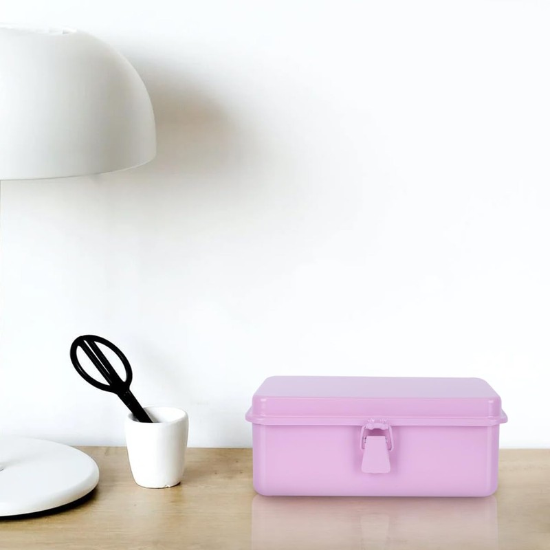 Pink Metal Stationery Storage Box with Lid – Desktop Organizer