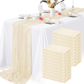 20 Packs Cheesecloth Table Runner 10FT Long Boho Gauze Fabric Table Runner Vintage Rustic Sheer Runners for Wedding Party Bridal Baby Shower Table Decorations (Ivory )
