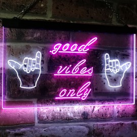 Good Vibes Only Hands Party Dance Disco Decoration Dual Color LED Neon Sign White & Purple 12" x 8.5" st6s32-i3077-wp