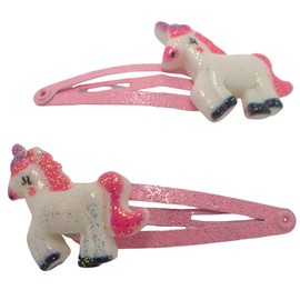 Topkids Accessories Frosty Glitter Unicorn Motif Snap Hair Clip Small Hair Clips Girls Hair Accessories Baby Hair Clips Girls Hair Clips Mini Hair Clips Toddler Clips Pin Curl Clips (Pink)