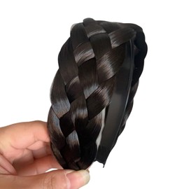 Dwuww Black Brown Twist Braided Headband Wig Headband Wide-Brimmed Hair Hoop Simple Ponytail Braid Hairpiece Hairband Hair Accessories Stretch Quality Synthetic Women Girl Hairs Braid