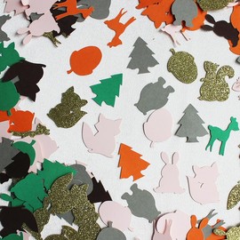 Fyeoxle 100PCS Woodland Animal Confetti Forest Animal Table Decorations Fox Bear Tree Table Paper Confetti for Woodland Animal Theme Baby Shower Birthday Gender Reveal Party Decor Supplies