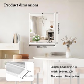 WONSTART Bathroom Mirror with Shelf, White Rectangle Wall Mirror Metal Frame, Hanging Horizontal or Vertical (24'' X 20'')