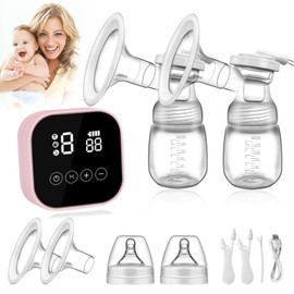 Extractor de Leche Electrico,Doble Sacaleches Eléctrico Recargable con 2 Botellas,4 Modos y 9 Niveles de Succión,Portátil Silencioso Extractor Leche Materna Inalámbricos con Pantalla LCD,Antifugas