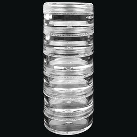 Beauticom® 5G/5ML Empty Round Transparent Stackable Plastic Embellishment Bead Glitter Charm Craft Jars with Clear Lid (3 Columns (18 Pieces))