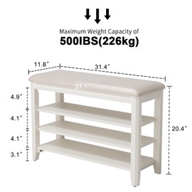 AQIMUELE Shoe Bench with Leather Cushion, 3 Tiers Shoe Storage Bench Height Adjustable, Walnut Wood Entryway Bench for Hallway, Mudroom