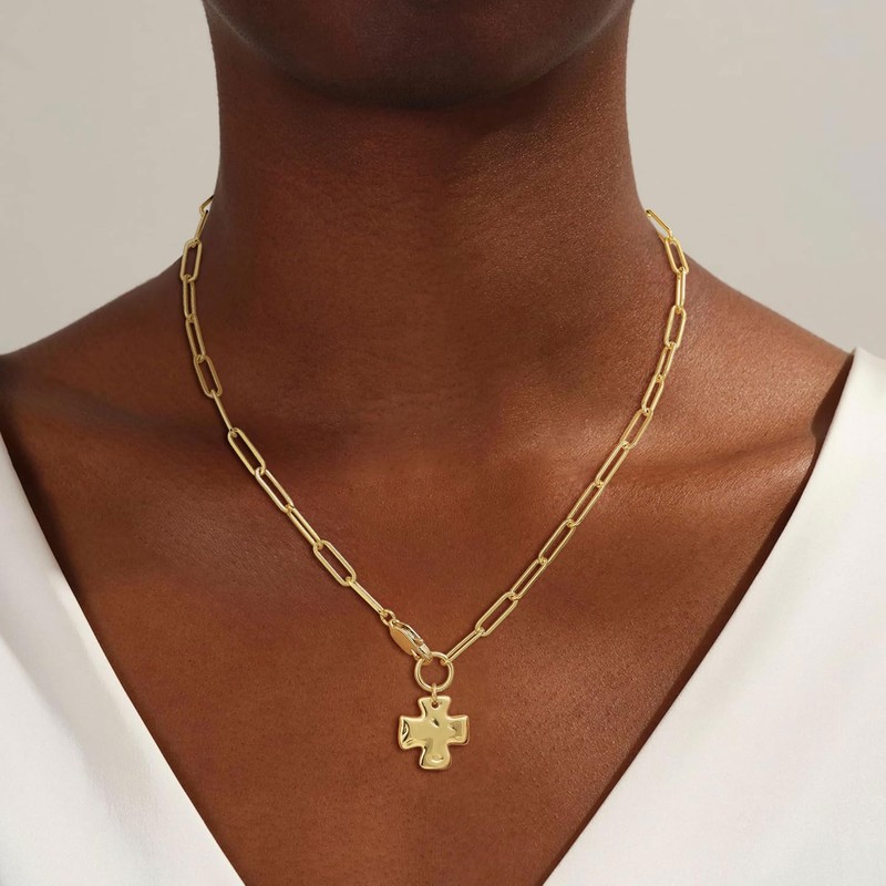 CHESKY 14K Gold Plated Chunky Cross Necklace for Women Trendy