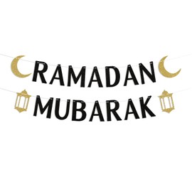 Ramadan Mubarak Banner Black Glitter, Ramadan Party Decorations, Muslim Islam Eid Festival Party Decorations