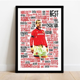 The Football Print Room Manchester United Man Utd Players Eric Cantona Hand Drawn Framed Illustration Print Poster