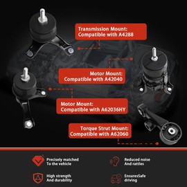 QRYIPPDM Engine Motor and Transmission Mount Kit Compatible with 2007 2008 2009 2010 2011 2012 ES350 3.5L V6 AUTO 4PCS OE: A42040 A62036HY A62060 A4288