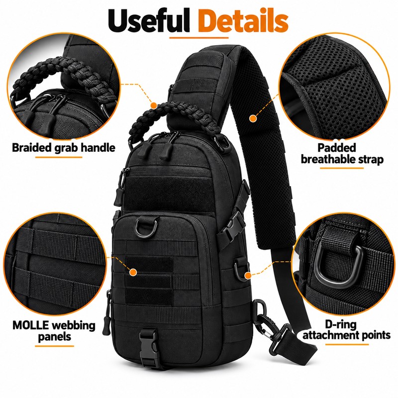 Men's Tactical MOLLE Chest Bag – Adjustable Water-Resistant Nylon Sling