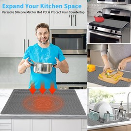 Silicone Stove Top Covers For Electric Stove, 28 X 20 Inch Large Electric Stove Cover Mat, Heat Resistant Glass Stove Top Cover, Glass Cooktop Protector for Additional Space, Easy To Clean,Gray Wavy